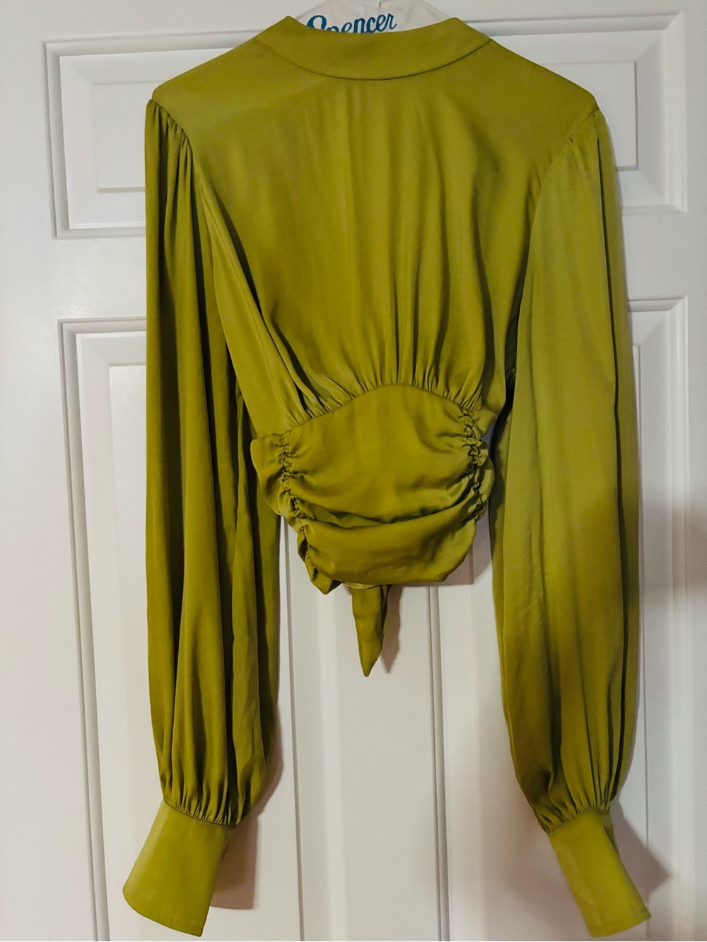 Free People Olive Green Long-Sleeve Ruched Back Blouse - open back